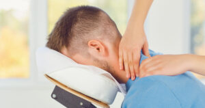 pic of client receiving chair massage baltimore maryland - 